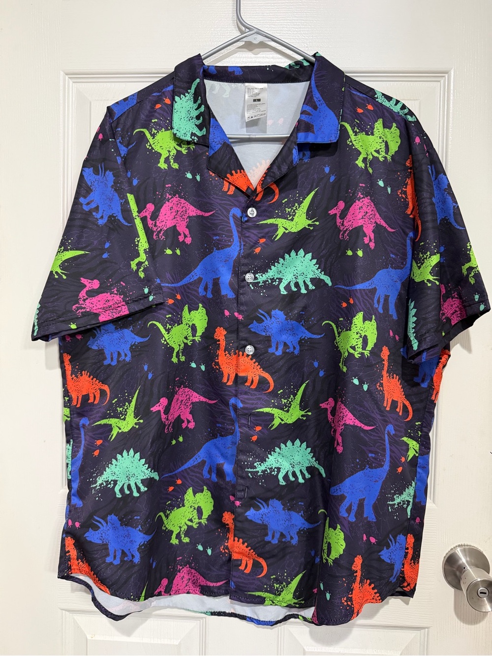 Neon Dinosaur outfit. Button-Up Shirt and shorts